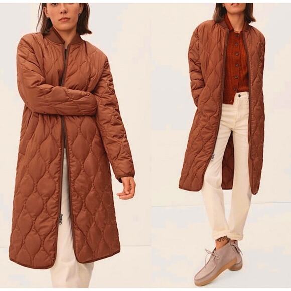 Everlane The Renew Long Lined Quilted Puffer Jacket Womens Large Rust Orange - Picture 1 of 15